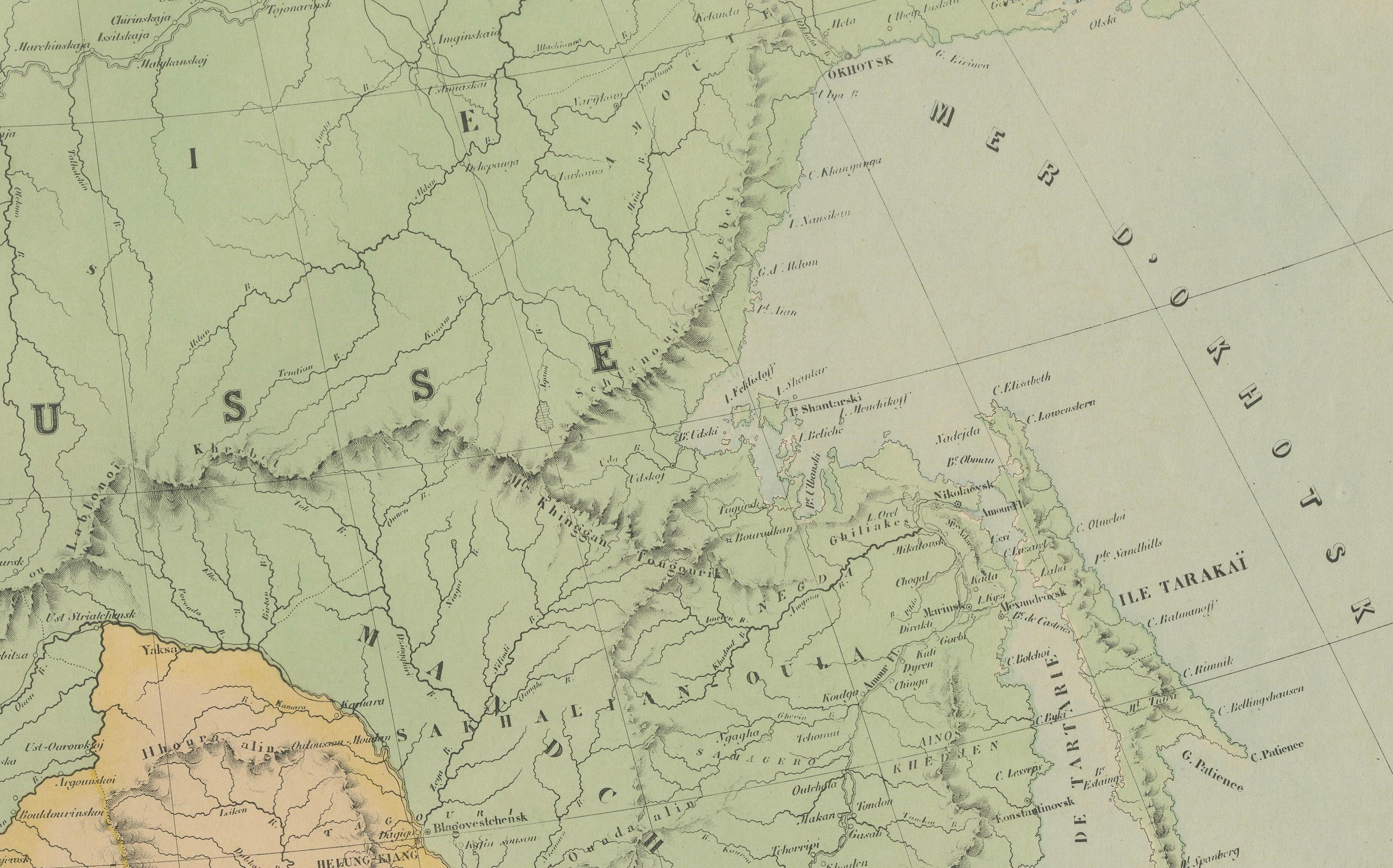Mapa antiguo de China, Japón y Corea - Asia Oriental por Andriveau-Goujon, 1860 en Bueno estado para la venta en Langweer, NL
