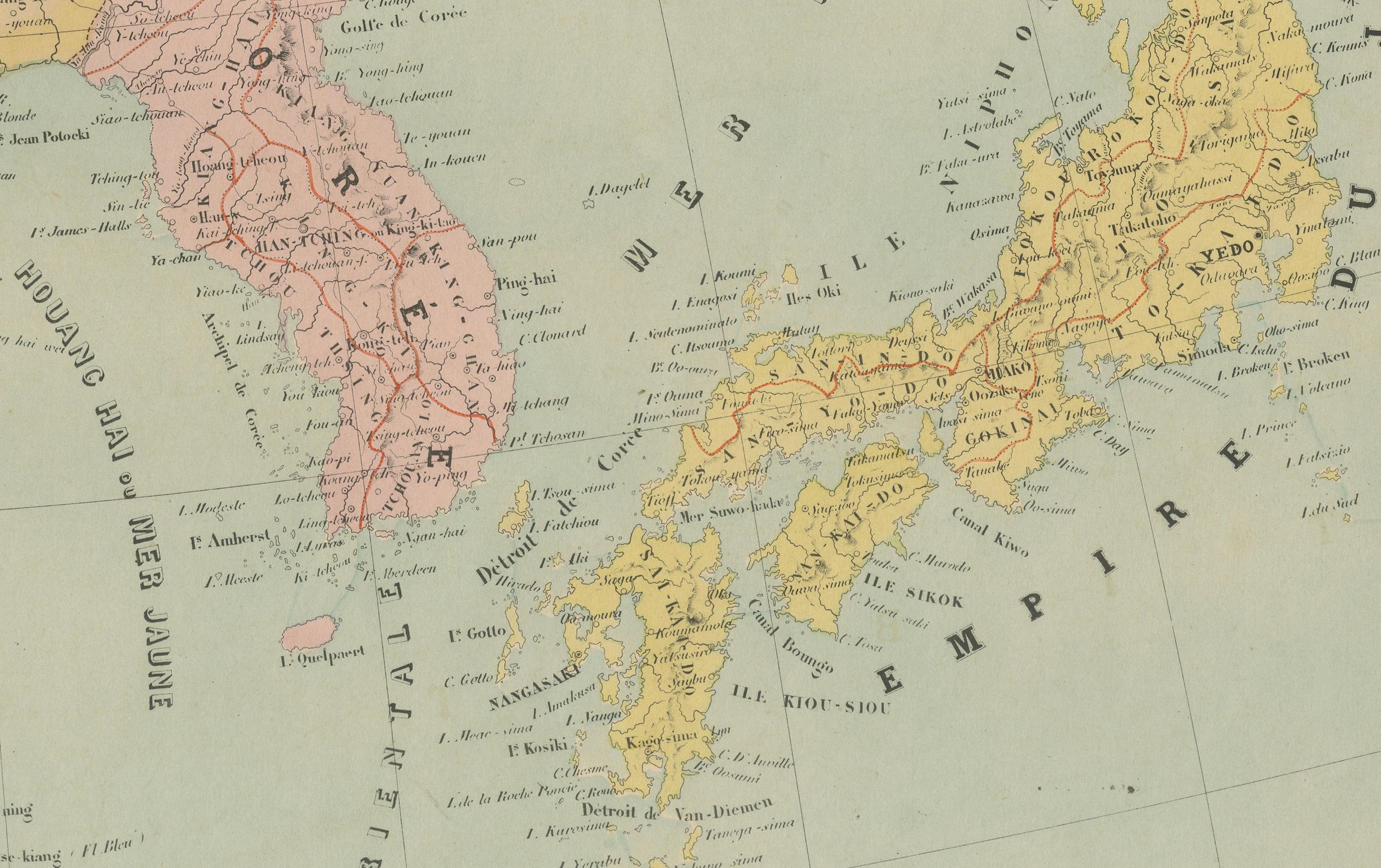 Mapa antiguo de China, Japón y Corea - Asia Oriental por Andriveau-Goujon, 1860 siglo XIX en venta