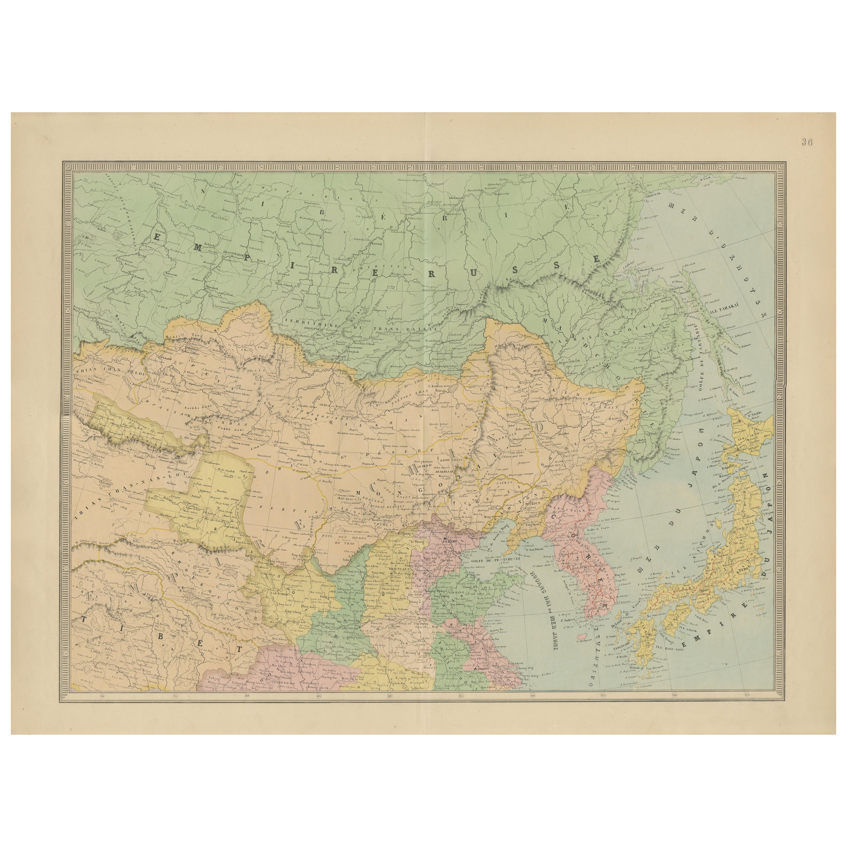 Carte ancienne de la Chine, du Japon et de la Corée - Asie orientale par Andriveau-Goujon, 1860 en vente