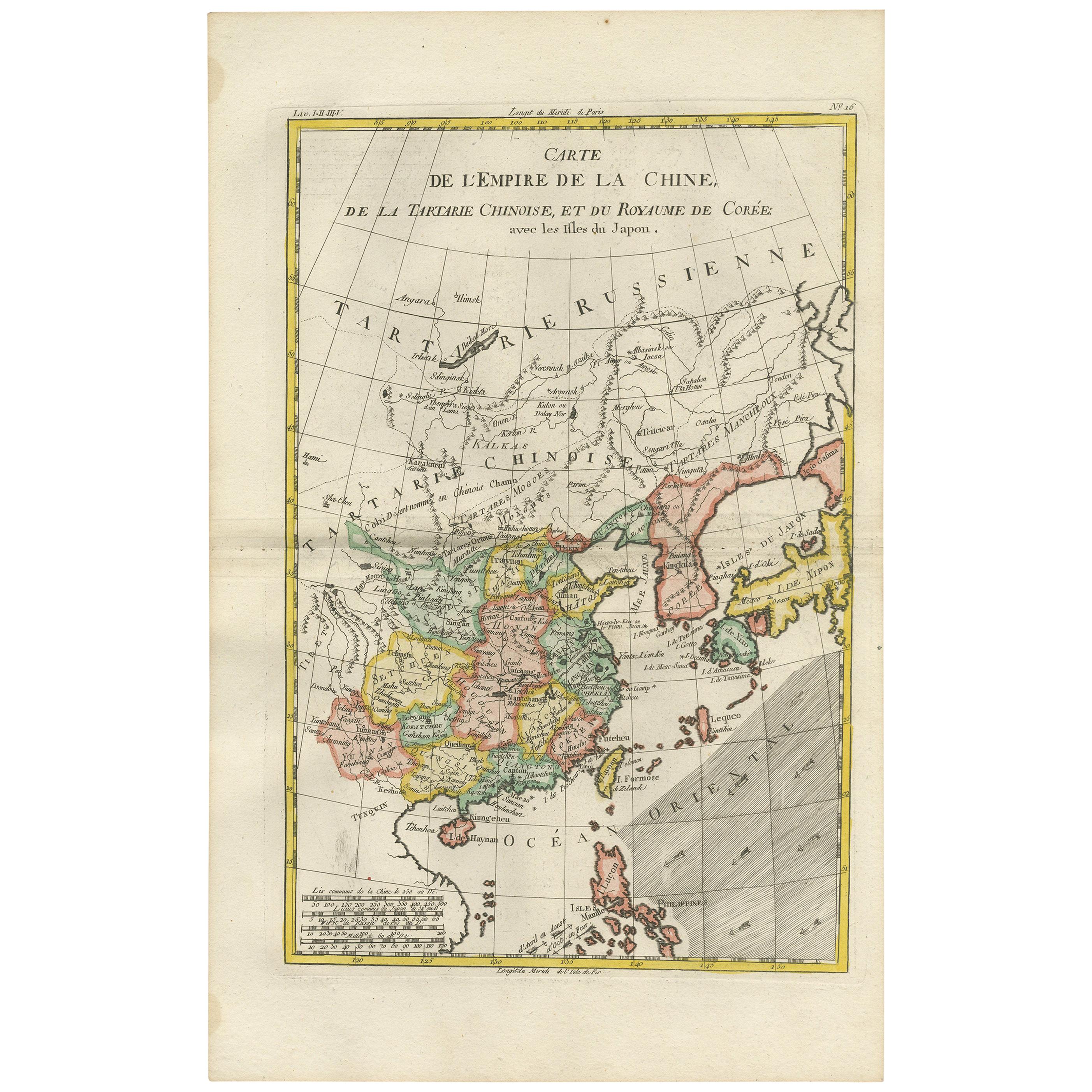 Antique Map of China, Korea, Japan and the Northern Philippines, circa 1780 For Sale