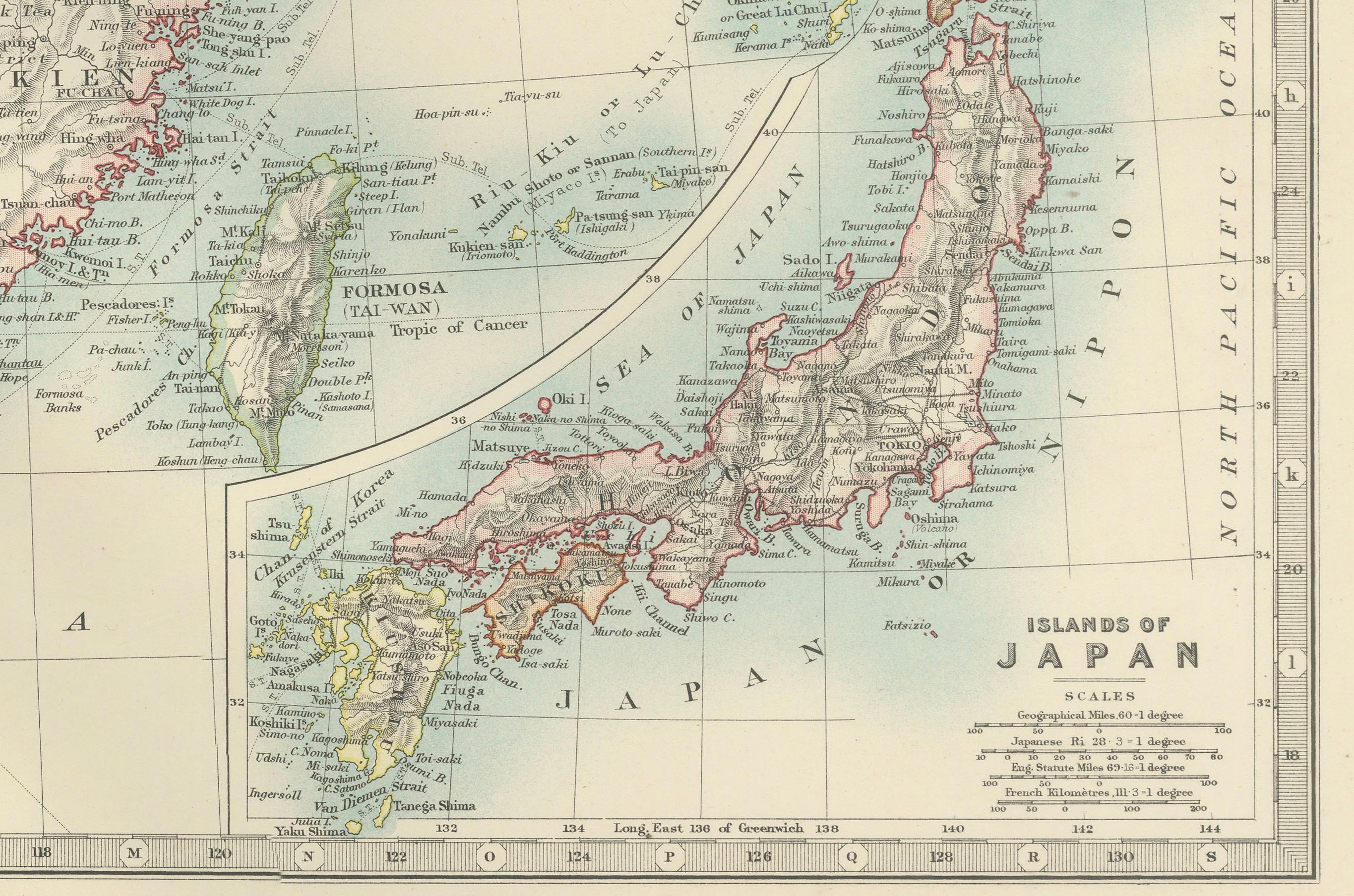 Papier Antique Map of China, Taiwan, Korea, Hong-Kong and Japan, 1903 en vente