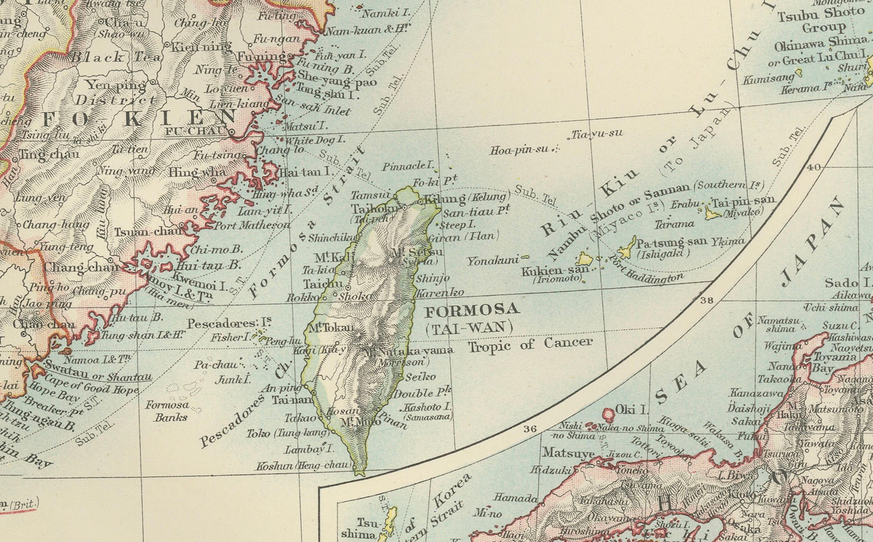 Antique Map of China, Taiwan, Korea, Hong-Kong and Japan, 1903 en vente 3