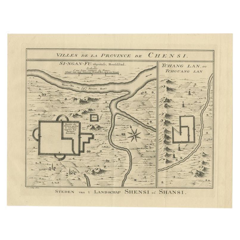 Antique Map of Cities in the Province of Shanxi in China, 1749