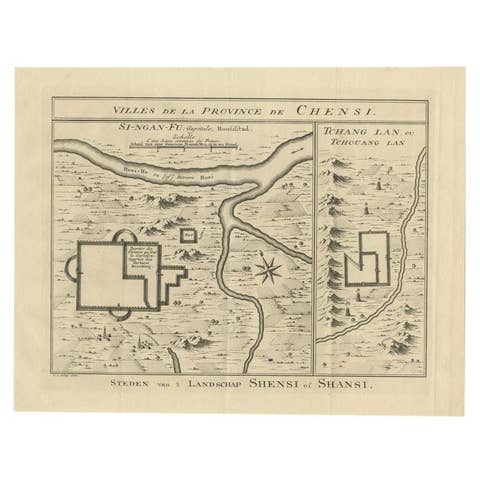 Antique Map of Cities in the Province of Shanxi in China, 1749