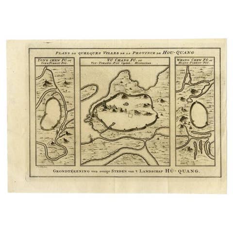 Antique Map of Cities in the Region of Hubei in China, 1758
