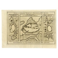 Antique Map of Cities in the Region of Hubei in China, 1758