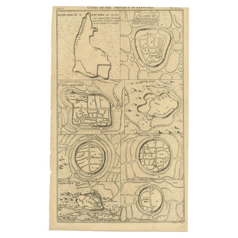 Antique Map of Cities of the Province of Che-Kiang in China, 1738 For Sale