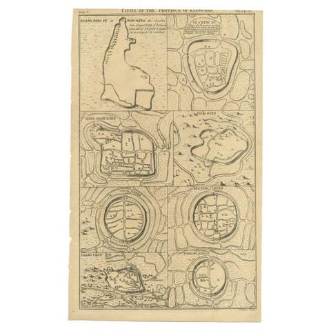 Antique Map of Cities of the Province of Che-Kiang in China, 1738