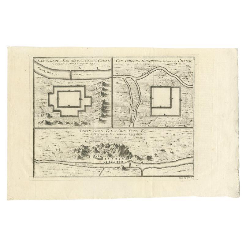 Antique Map of Cities of the Province of Shanxi in China, 1749 For Sale