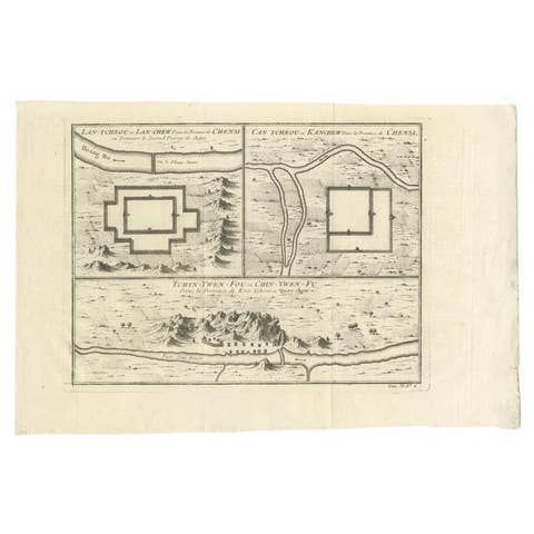 Antique Map of Cities of the Province of Shanxi in China, 1749