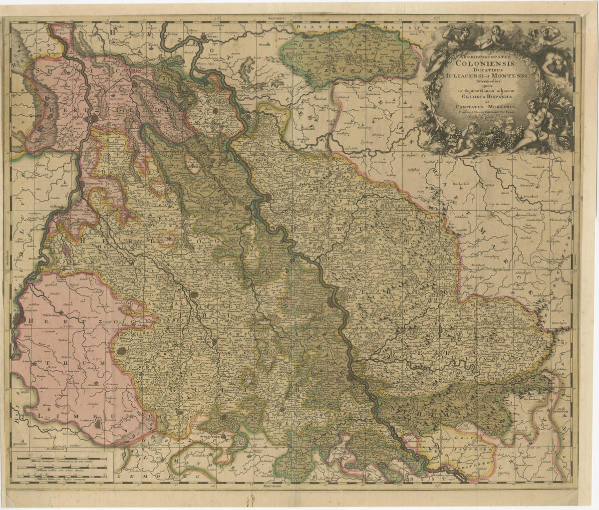 Antique Map of Cologne with the duchies of Jülich and Berg, Germany