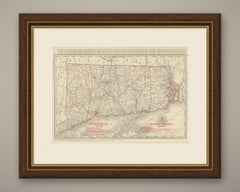 Antique Map of Connecticut and Rhode Island, with Narragansett Bay, 1899