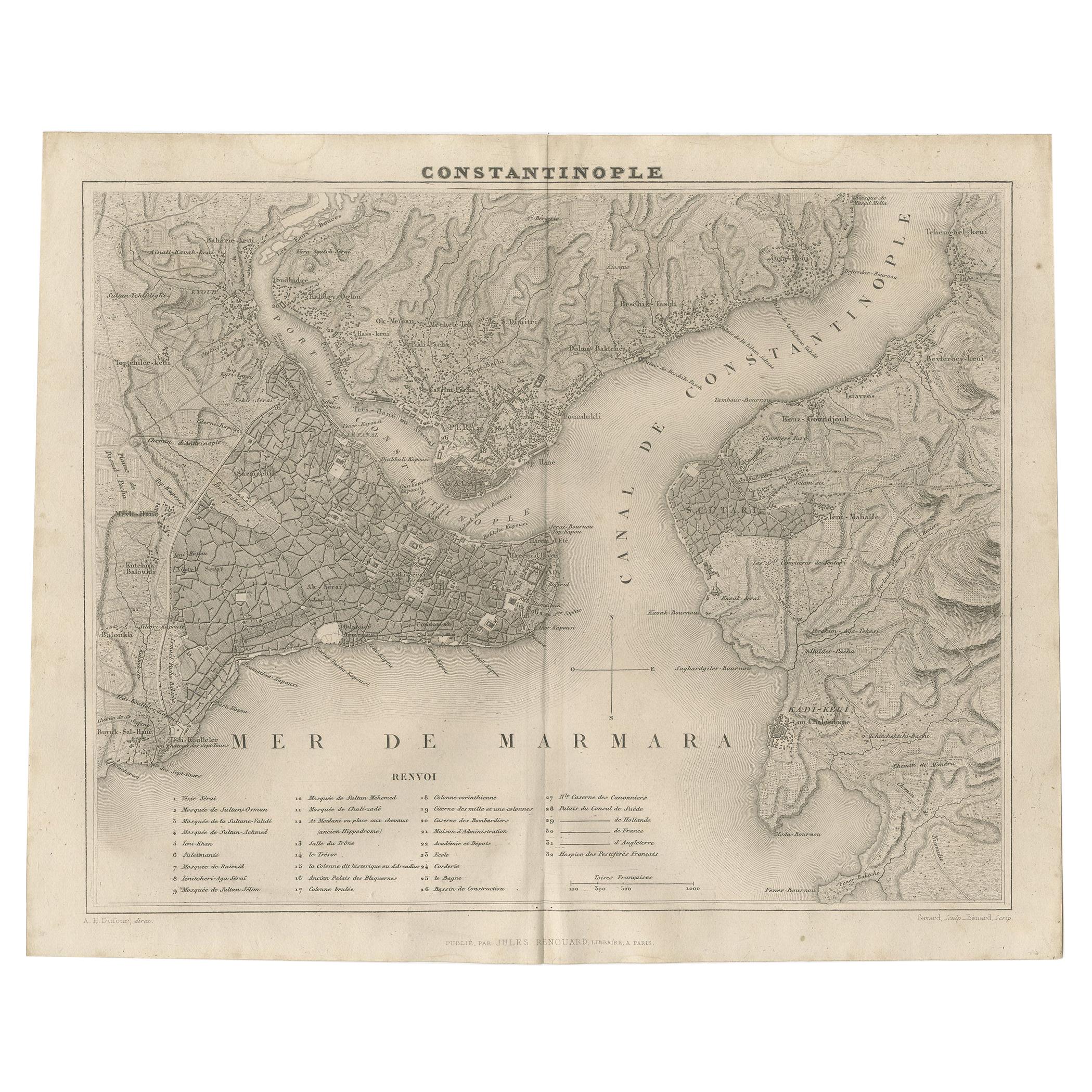 Antique Map of Constantinople and Surroundings by Balbi '1847'