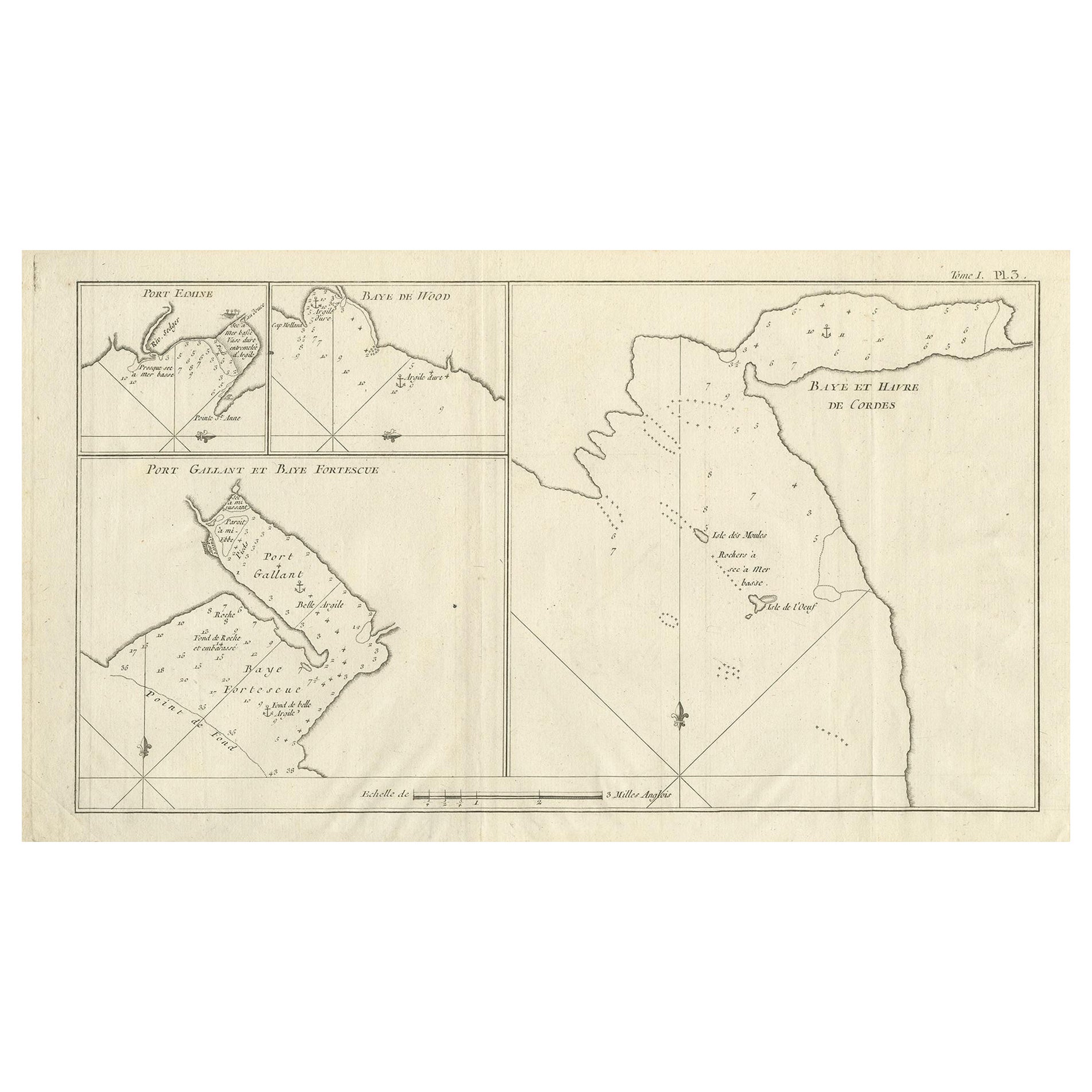 Antike Karte der Cordes Bay, von Port Famine, der Woods Bay und Umgebung