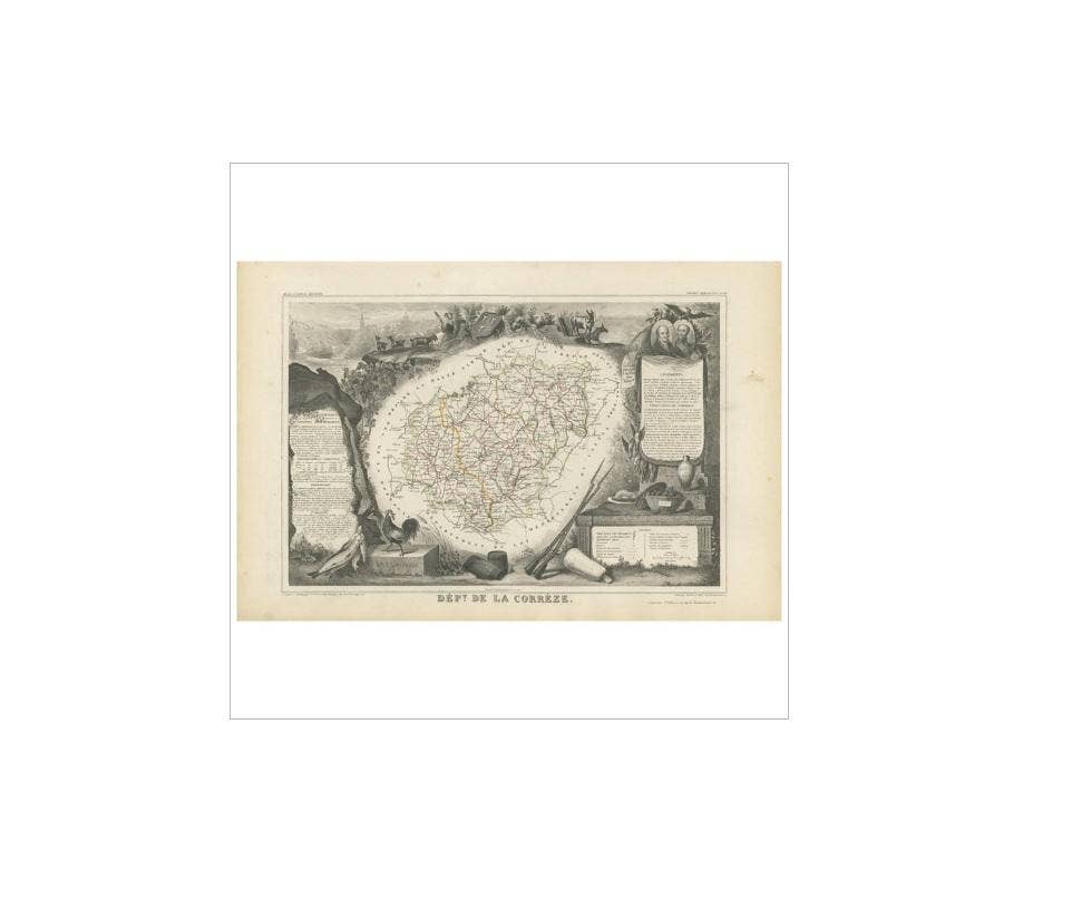 Antique Map of Corrèze ‘France’ by V. Levasseur, 1854