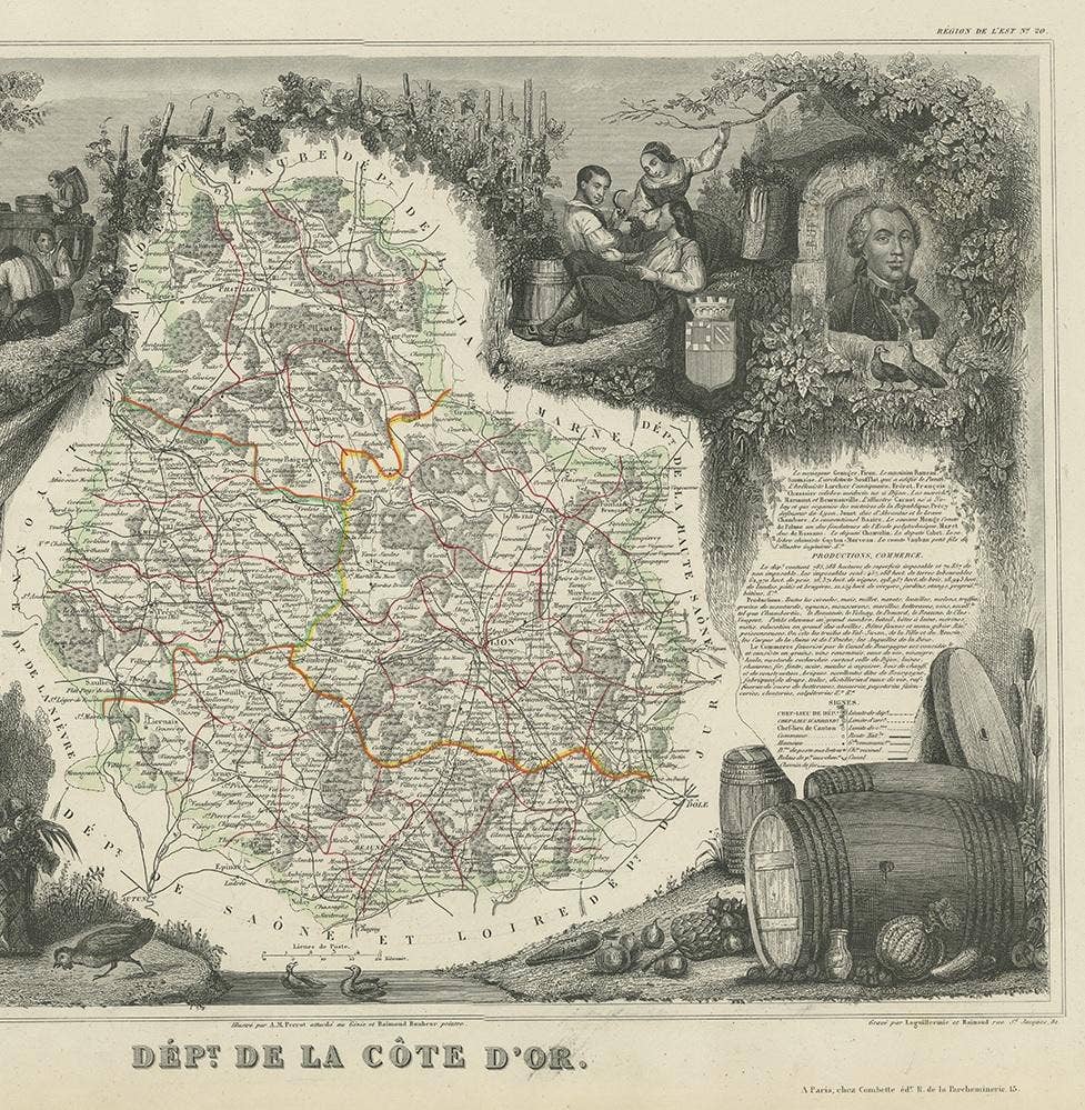 Antique Map of Côte d'Or ‘France’ by V. Levasseur, 1854