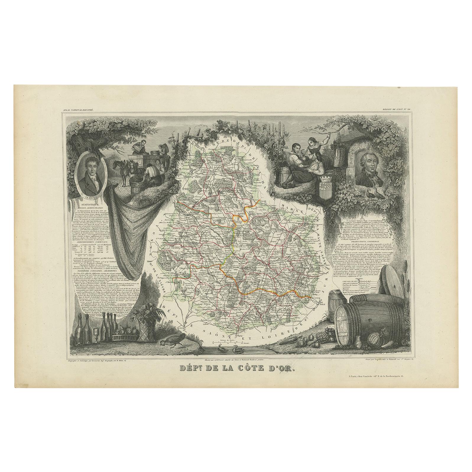 Carte ancienne de Côte d'Or 'France' par V. Levasseur:: 1854 en vente
