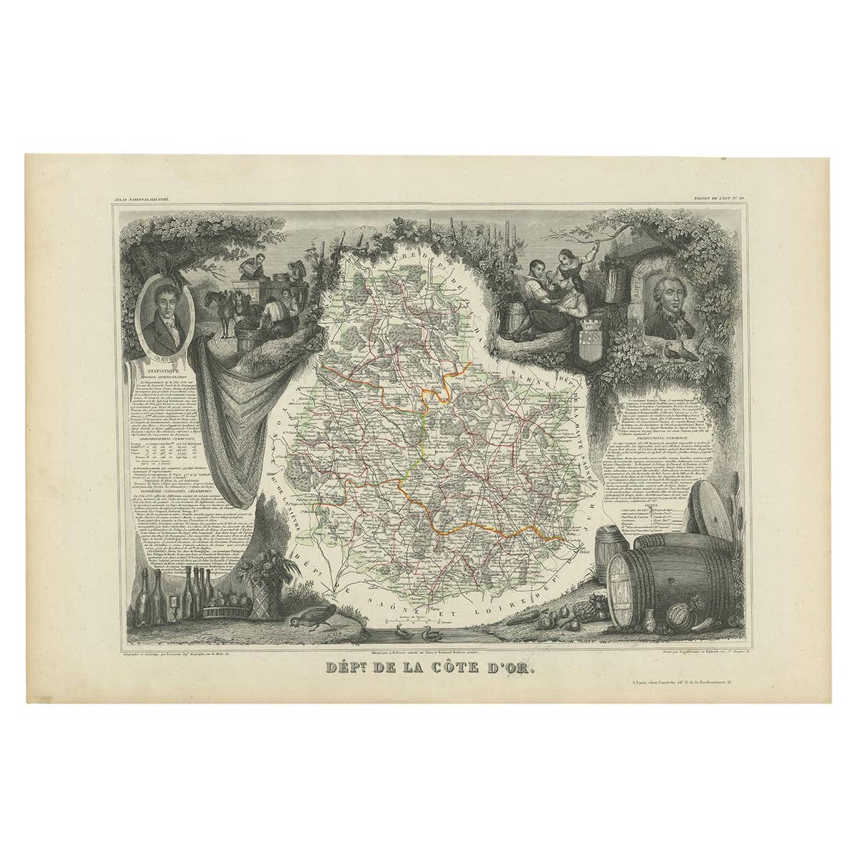Antique Map of Côte d'Or ‘France’ by V. Levasseur, 1854