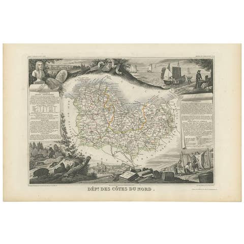 Antique Map of Côtes du Nord ‘France’ by V. Levasseur, 1854