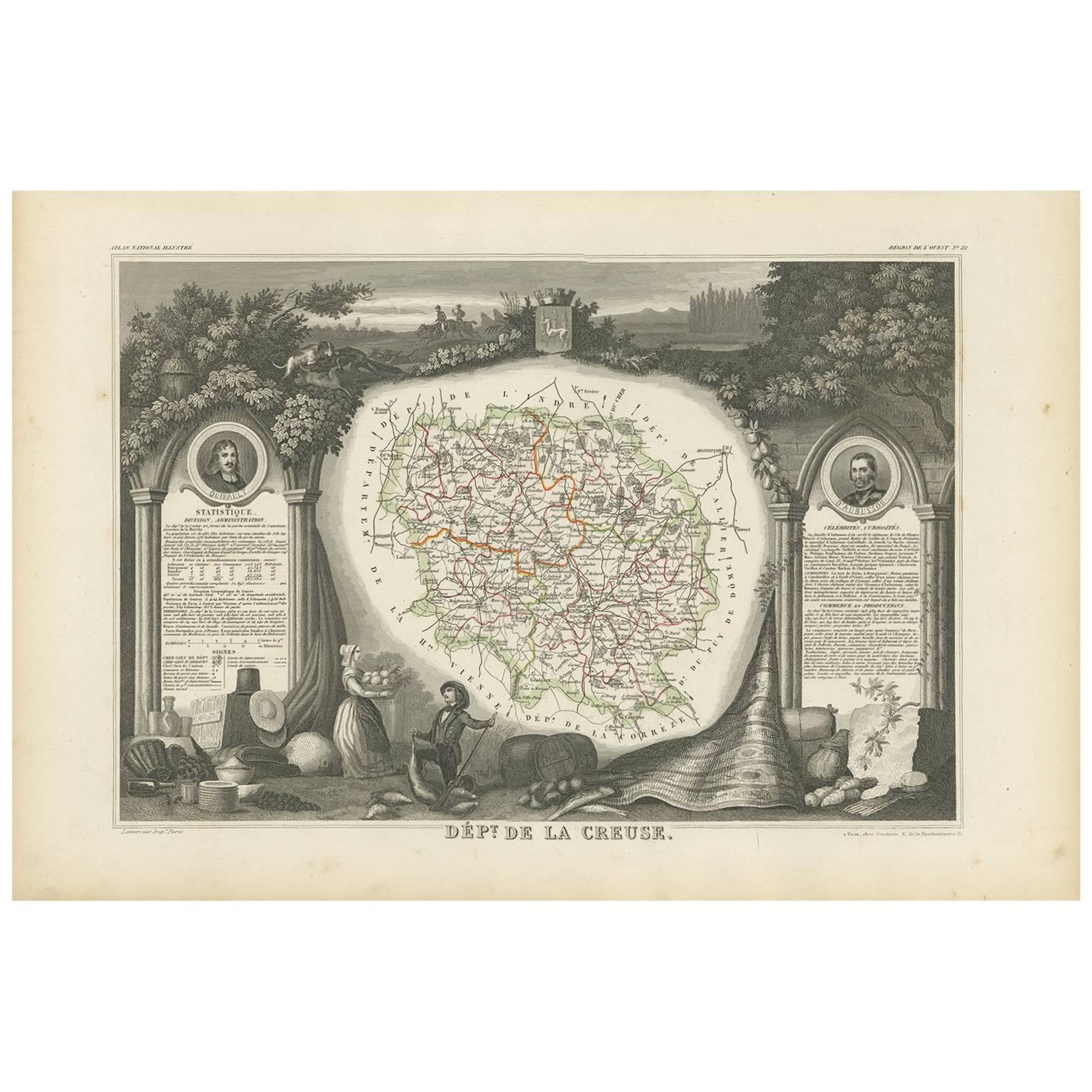 Antique Map of Creuse ‘France’ by V. Levasseur, 1854