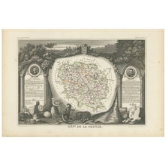 Carta geografica antica di Creuse 'Francia' di V. Levasseur, 1854