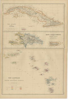 Cuba, Hayti, Santo Domingo and Leeward Islands, Antique Caribbean Map, 1859