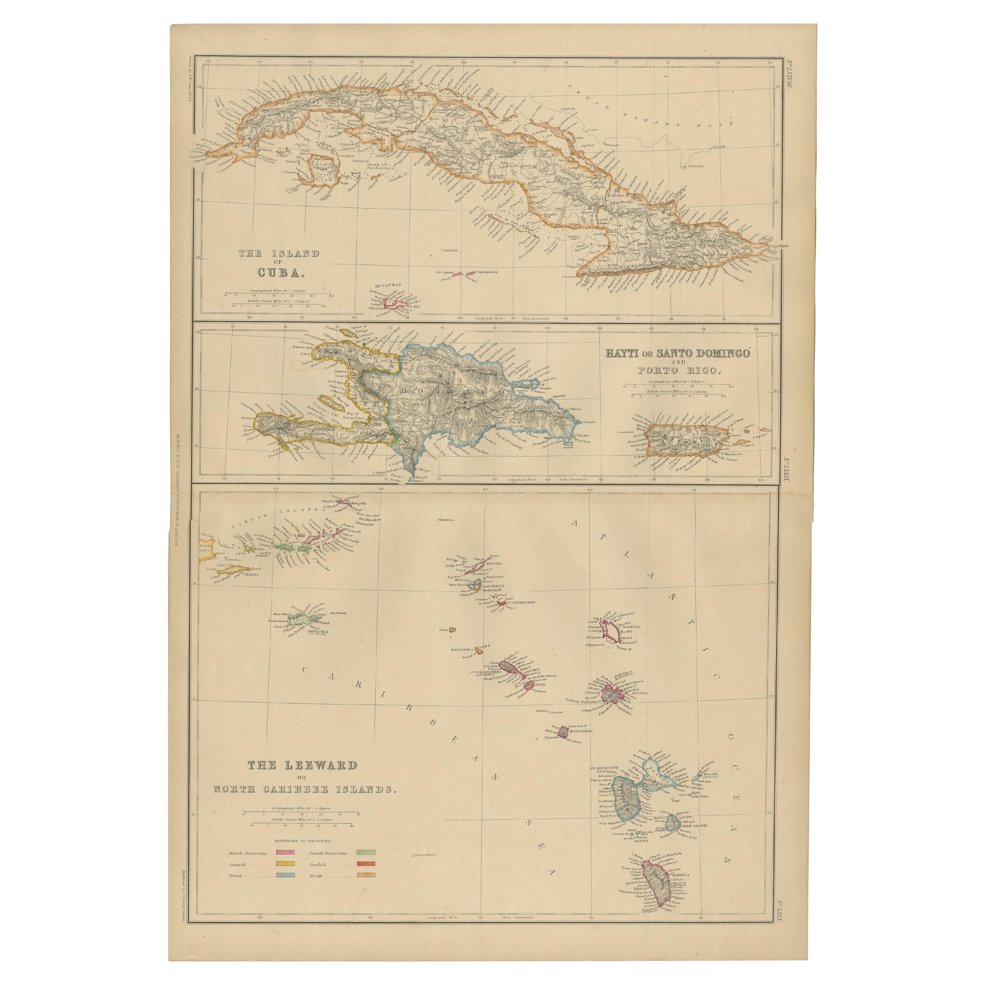 Antique Map of Cuba, Haiti and Porto Rico by W. G. Blackie, 1859 For Sale