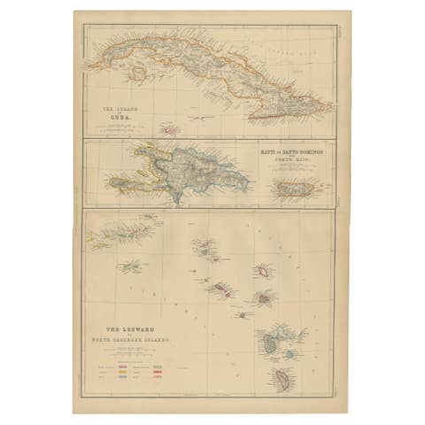 Cuba, Hayti, Santo Domingo and Leeward Islands, Antique Caribbean Map, 1859