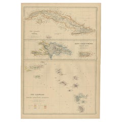 Vintage Map of Cuba, Haiti and Porto Rico by W. G. Blackie, 1859