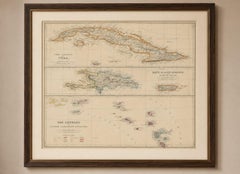 Antique Map of Cuba, Hispaniola, Puerto Rico and the Leeward Islands, 1860