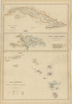 Antique Map of Cuba, Hispaniola, Puerto Rico and the Leeward Islands, 1860