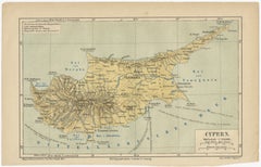 Antique Map of Cyprus (Cypern) from Meyer's Lexikon, Leipzig, circa 1890