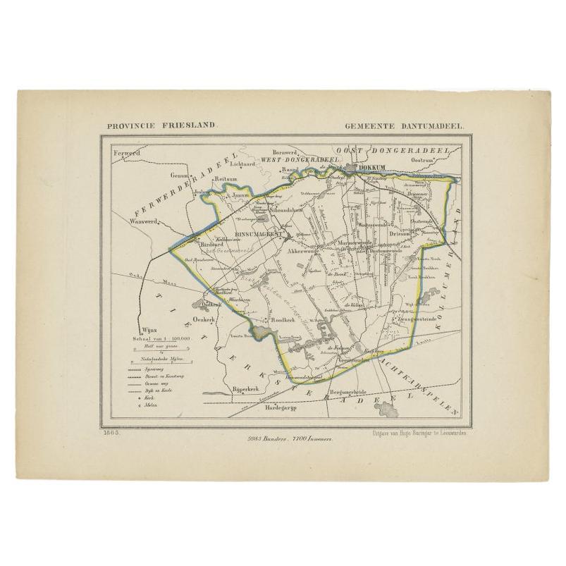 Carte ancienne de Dantumadeel, une ville du Pays de Friesland, aux Pays-Bas, 1868
