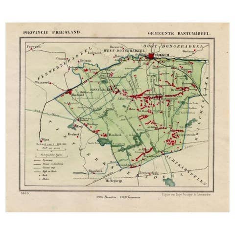 Antique Map of Dantumadeel, Friesland, The Netherlands, 1868