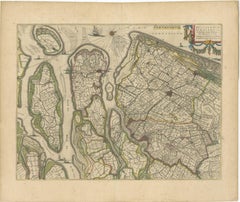 Antique Map of Delfland, Schieland and Islands of Zuid-Holland, the Netherlands