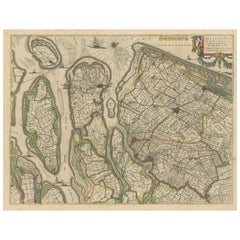 Carte ancienne de Delfland, Schieland et des îles de Zuid- Hollande, Pays-Bas