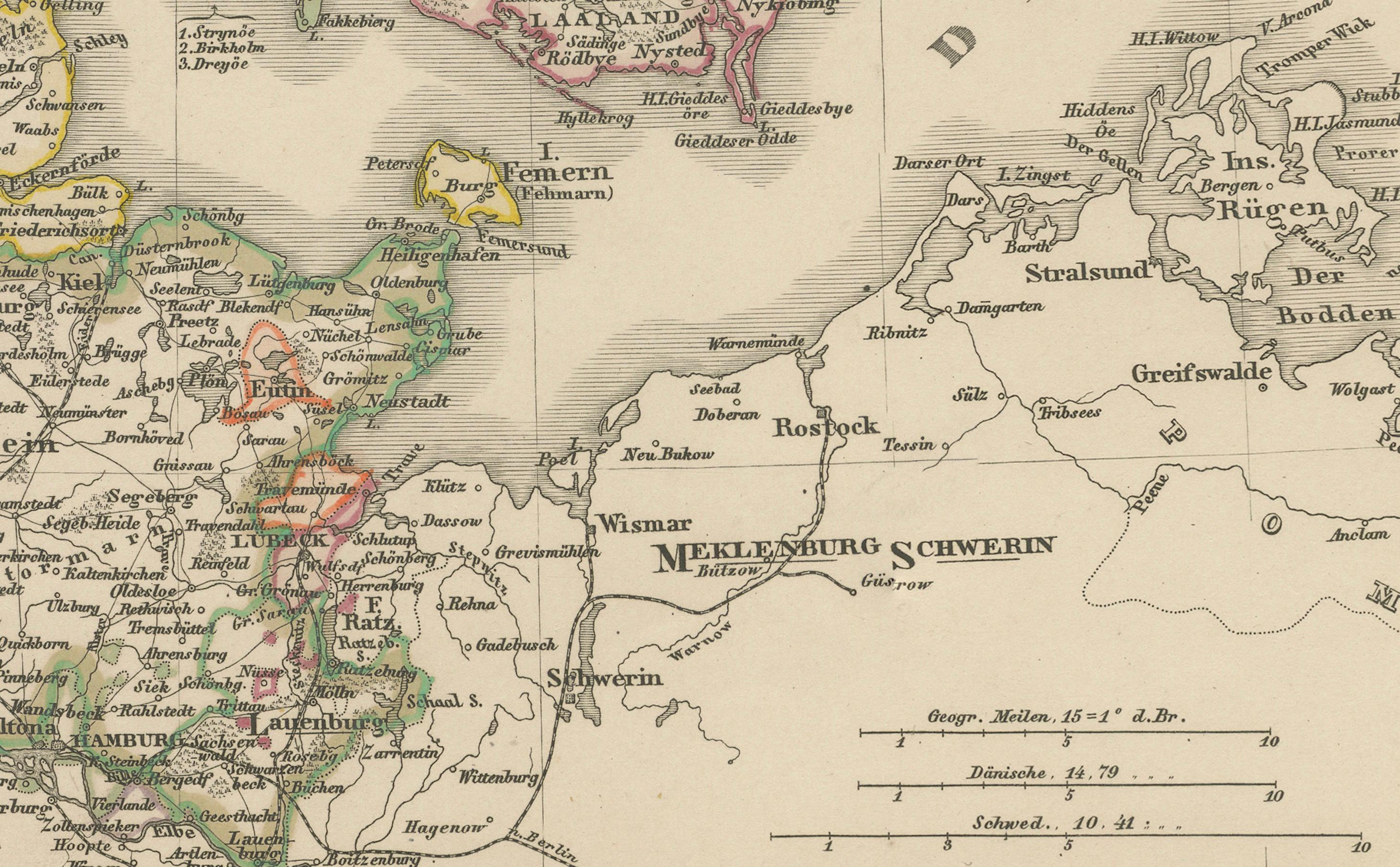 Engraved Antique Map of Denmark 1858 – Includes Iceland & Copenhagen Plan For Sale
