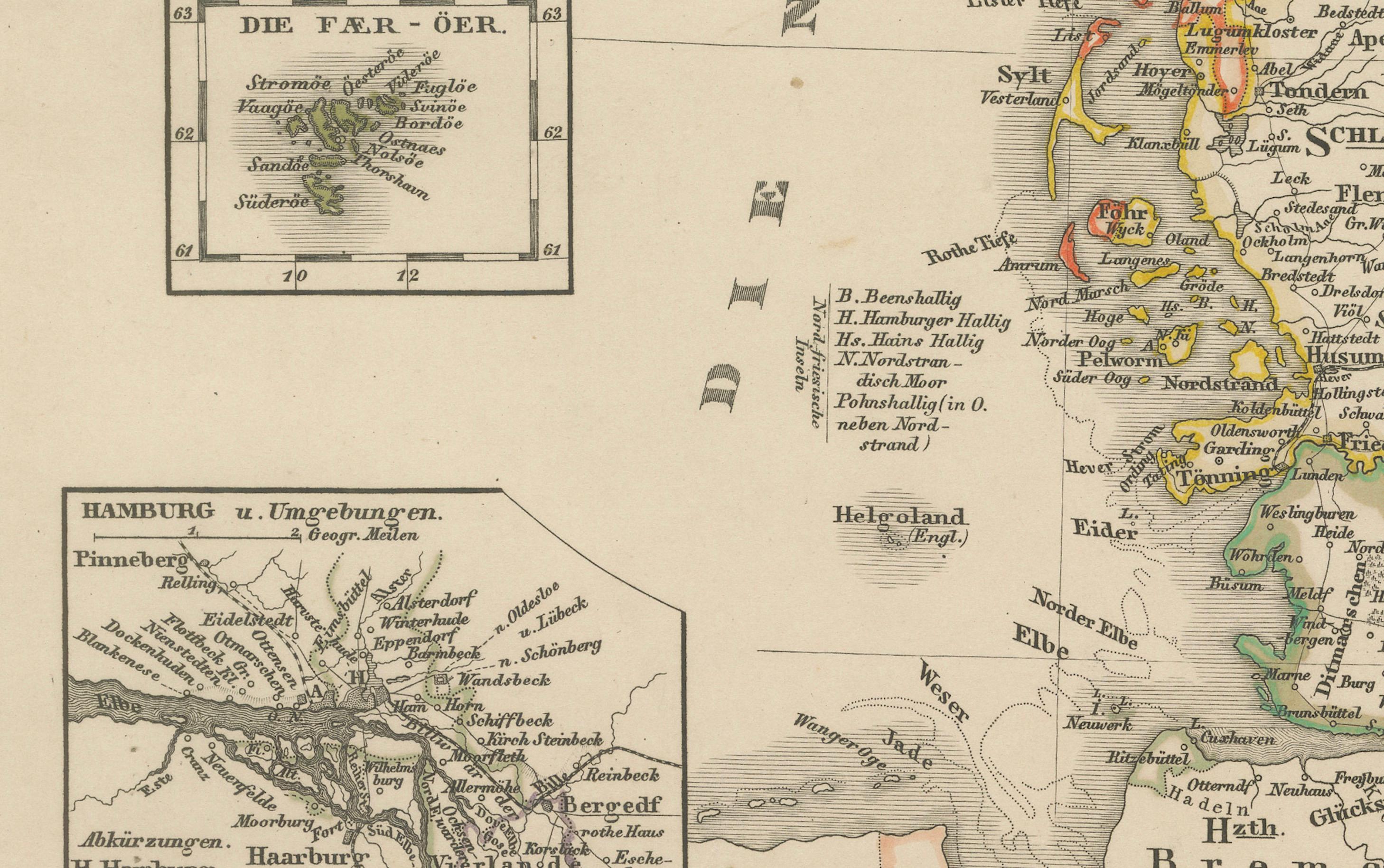 Antique Map of Denmark 1858 – Includes Iceland & Copenhagen Plan In Good Condition For Sale In Langweer, NL