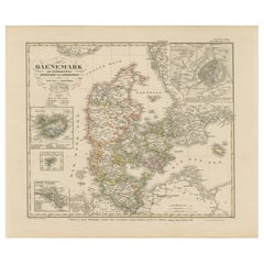Antique Map of Denmark 1858 – Includes Iceland & Copenhagen Plan