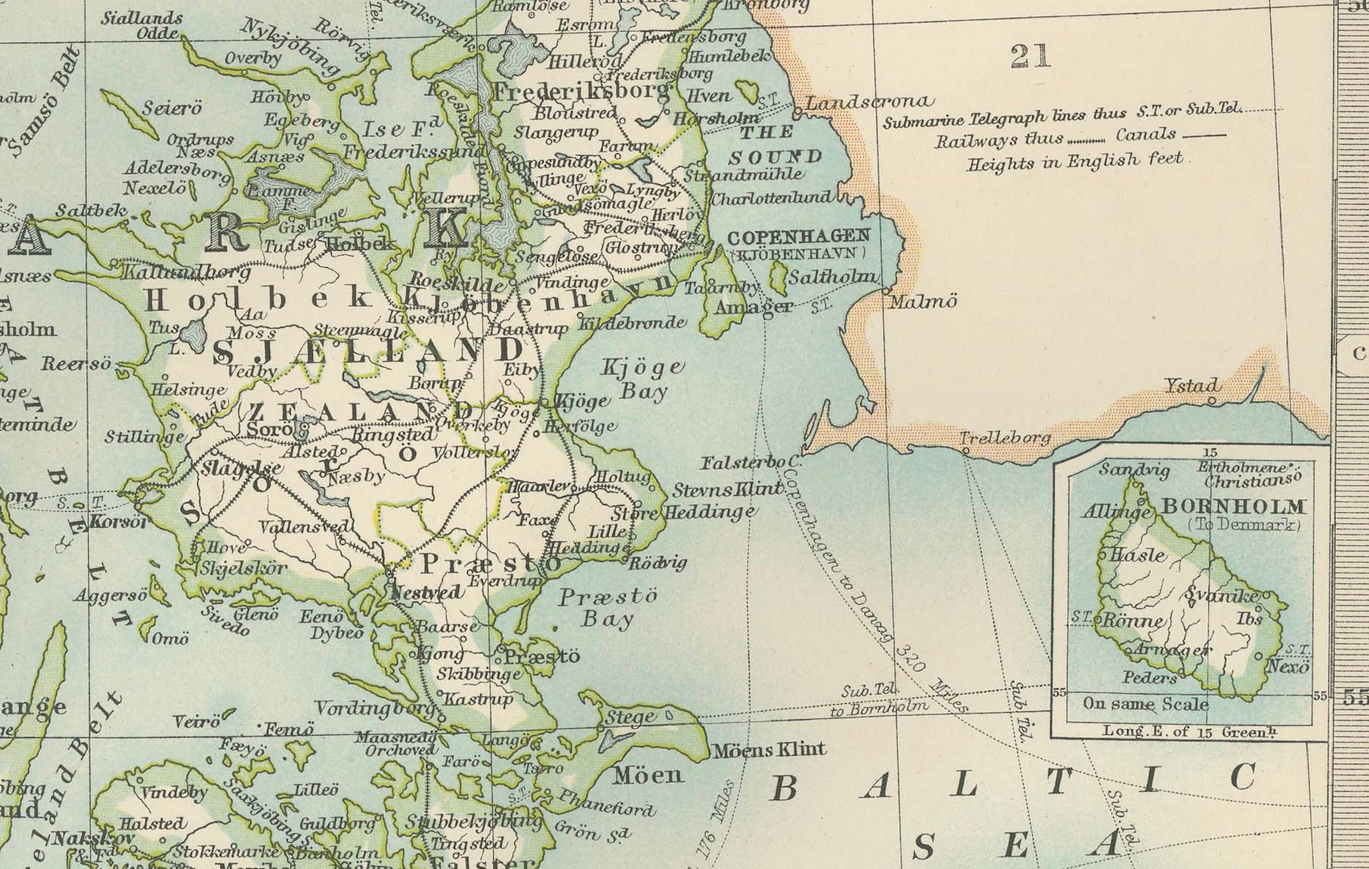 Titre : Carte ancienne du Danemark et des régions de l'Empire allemand, 1903, complexe et colorée

Description :
Cette carte ancienne, intitulée 