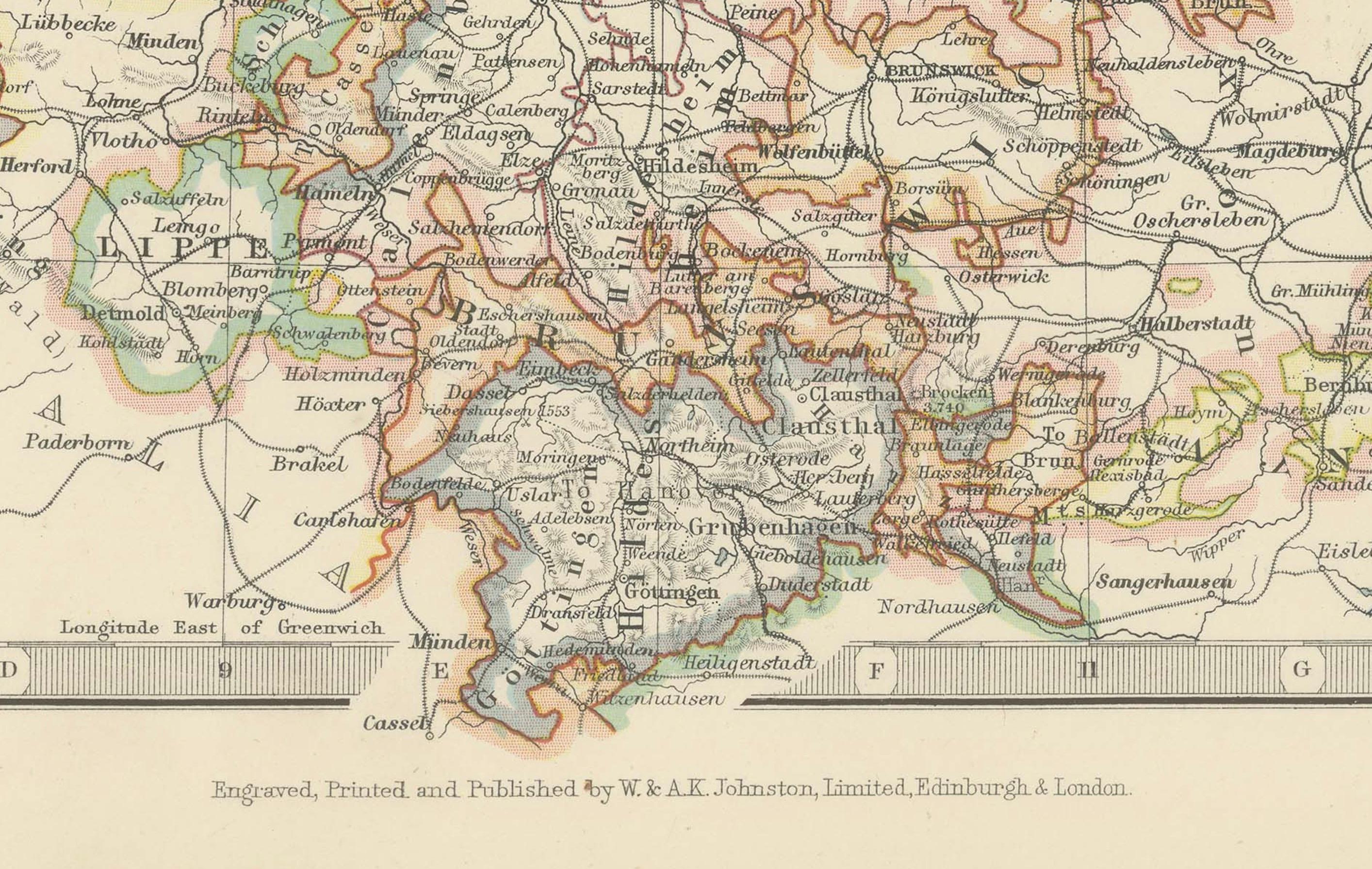 20ième siècle Carte ancienne du Danemark et des régions de l'Empire allemand, 1903, complexe et colorée en vente