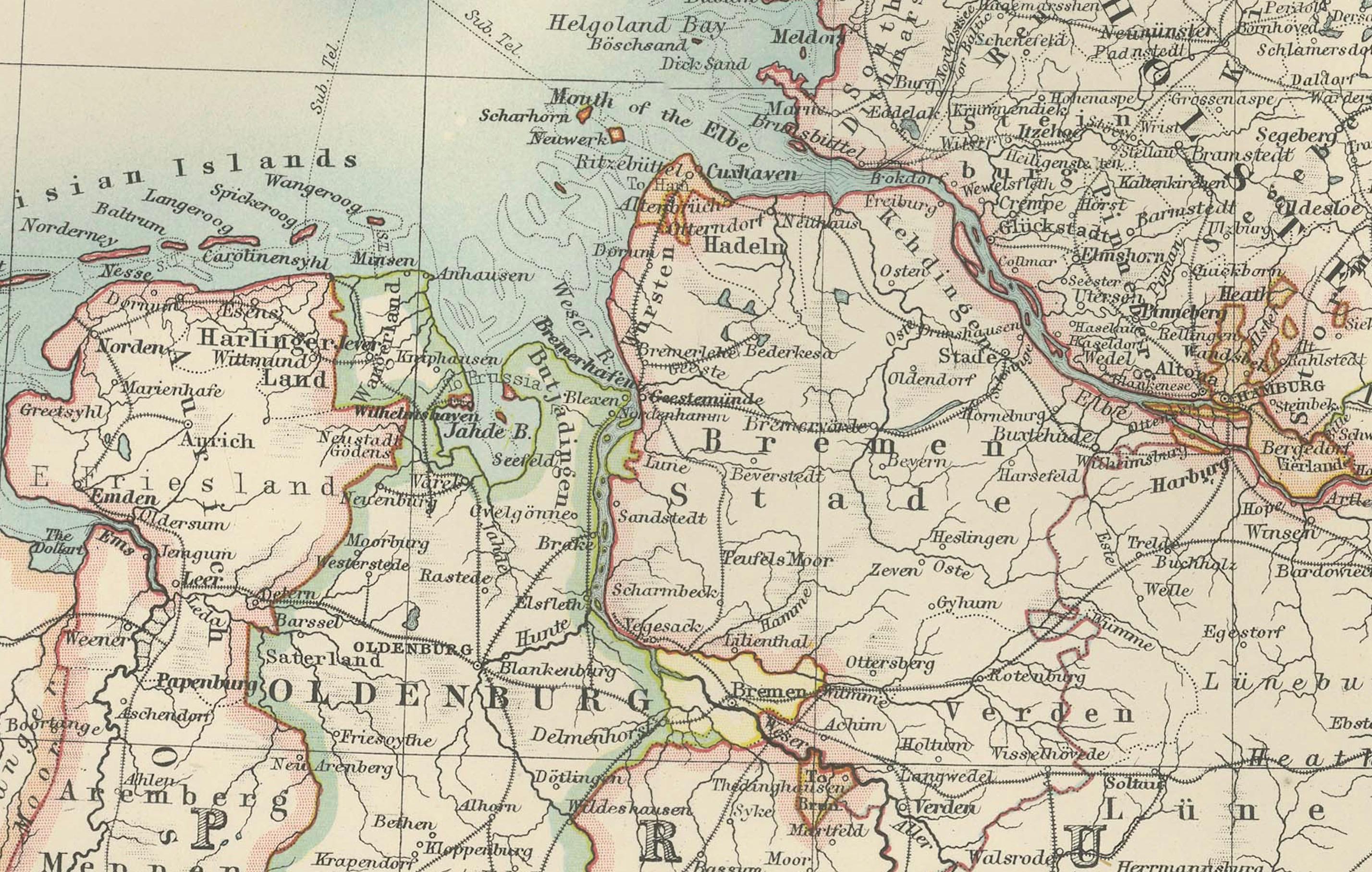 Papier Carte ancienne du Danemark et des régions de l'Empire allemand, 1903, complexe et colorée en vente