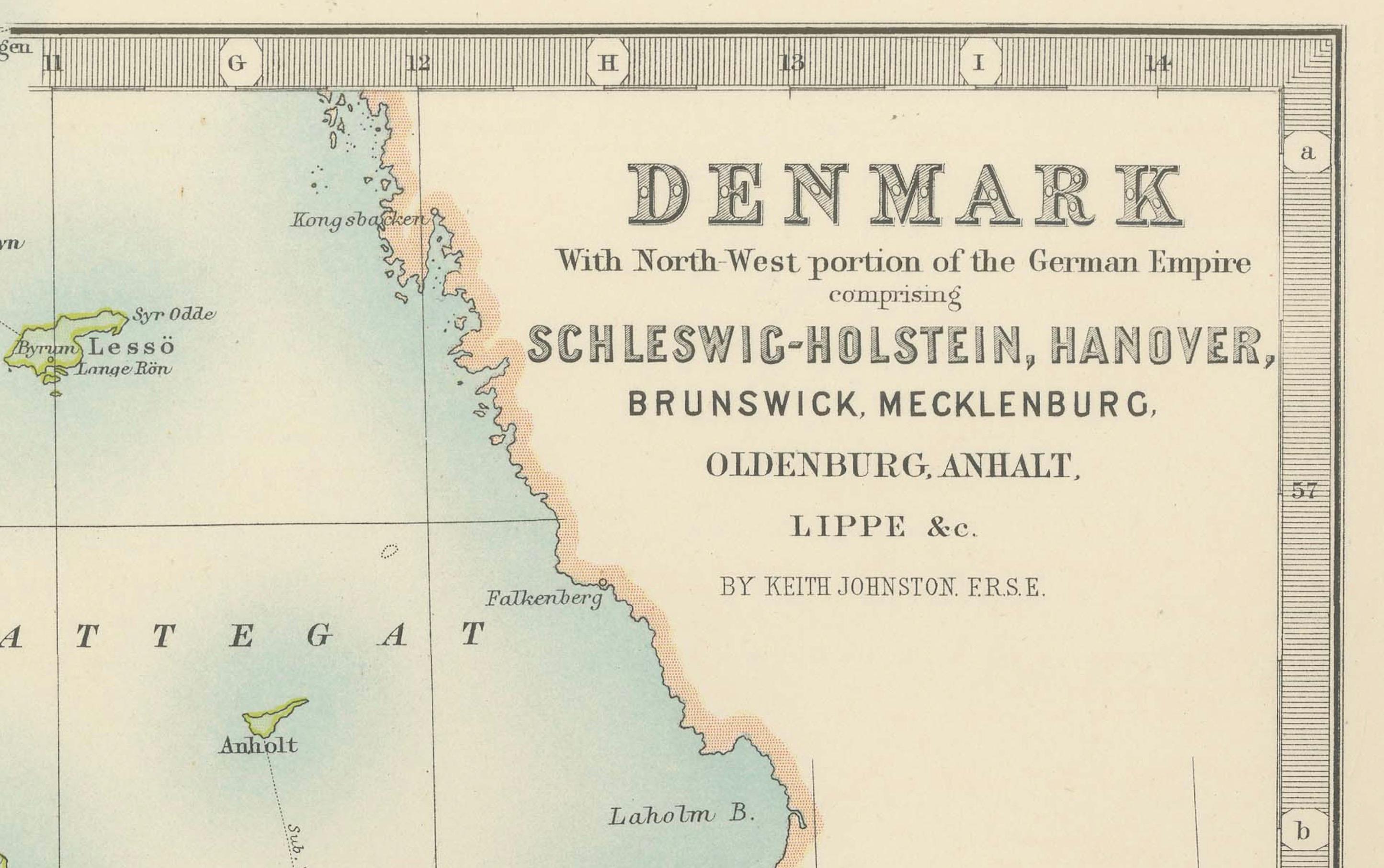 Carte ancienne du Danemark et des régions de l'Empire allemand, 1903, complexe et colorée en vente 2