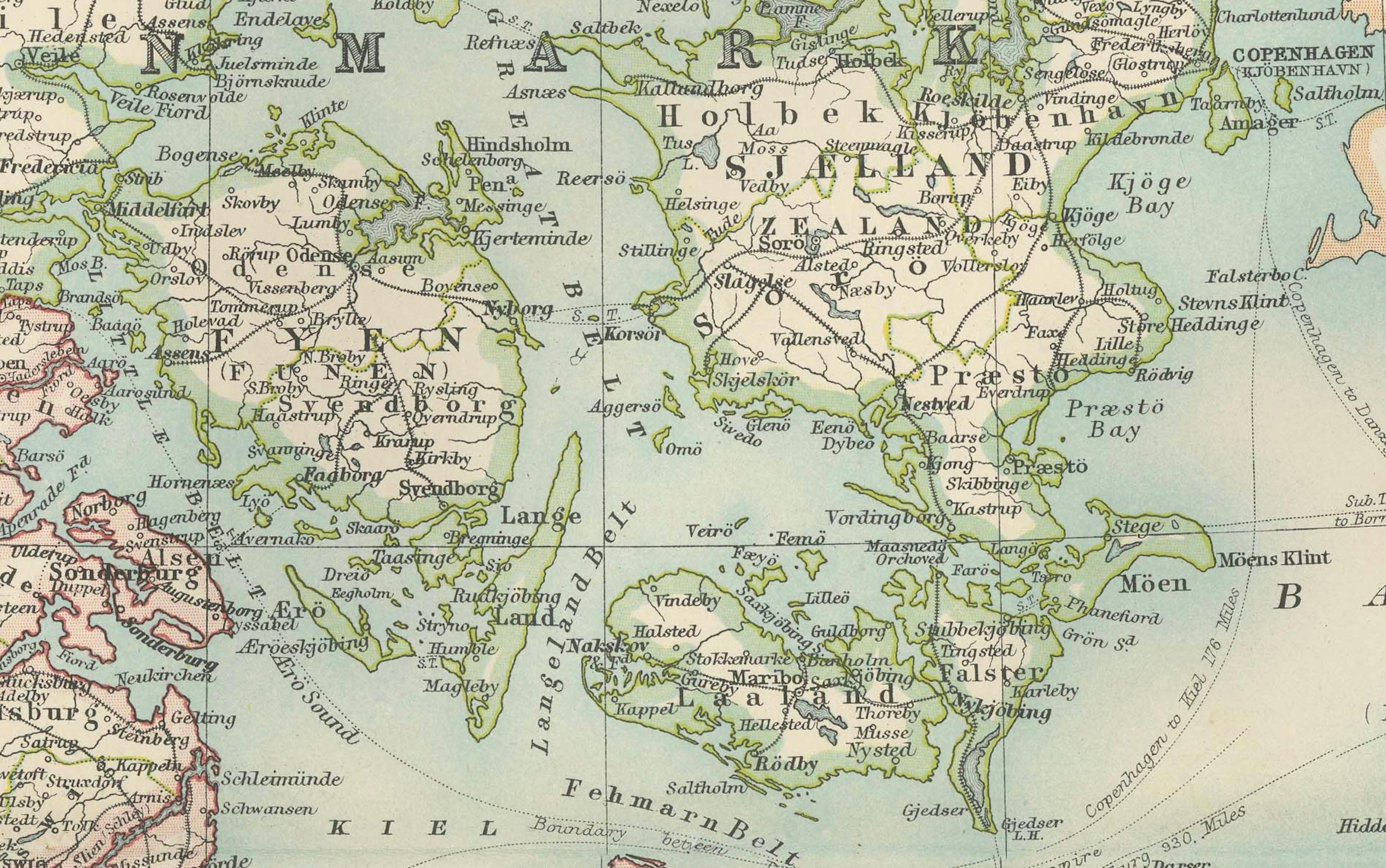 Carte ancienne du Danemark et des régions de l'Empire allemand, 1903, complexe et colorée en vente 3