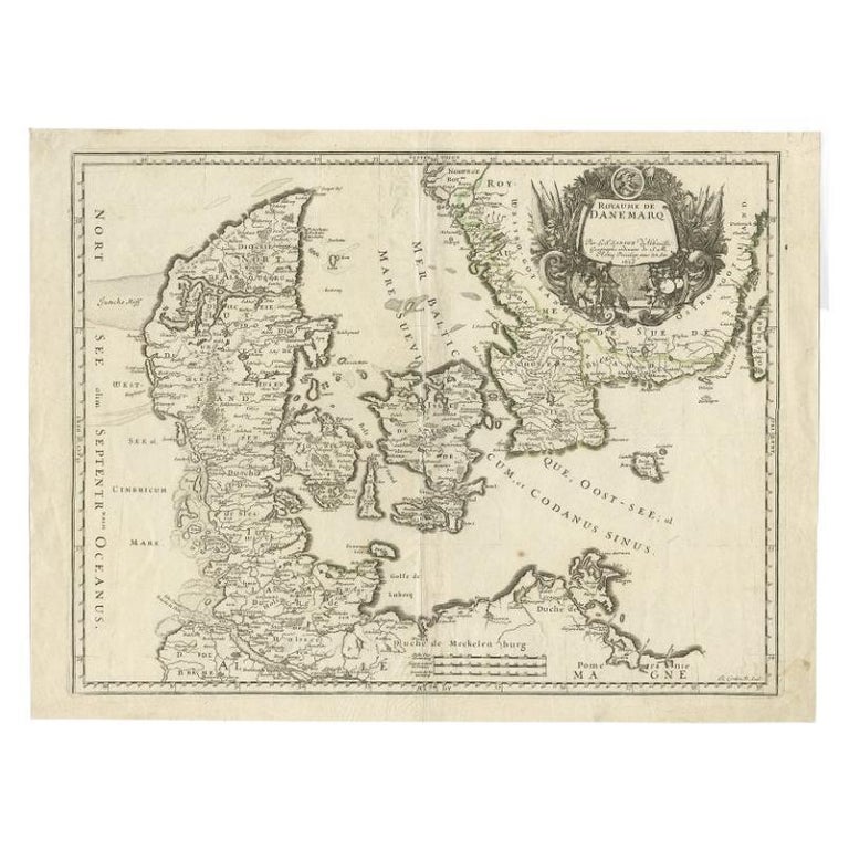 Antique Map of Denmark and Southern Sweden, c.1658 For Sale at 1stDibs