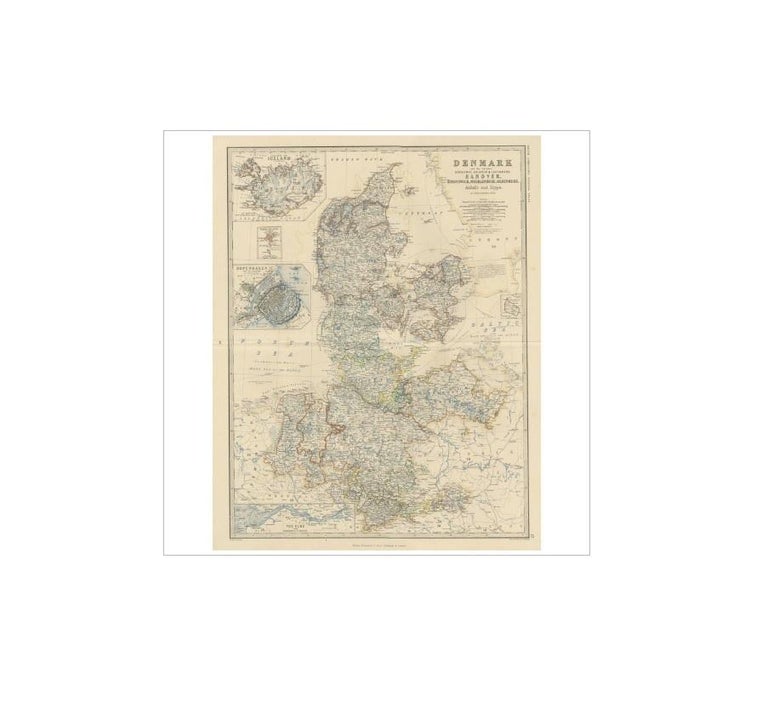 Antique Map of Denmark by A.K. Johnston, 1865 For Sale at 1stDibs