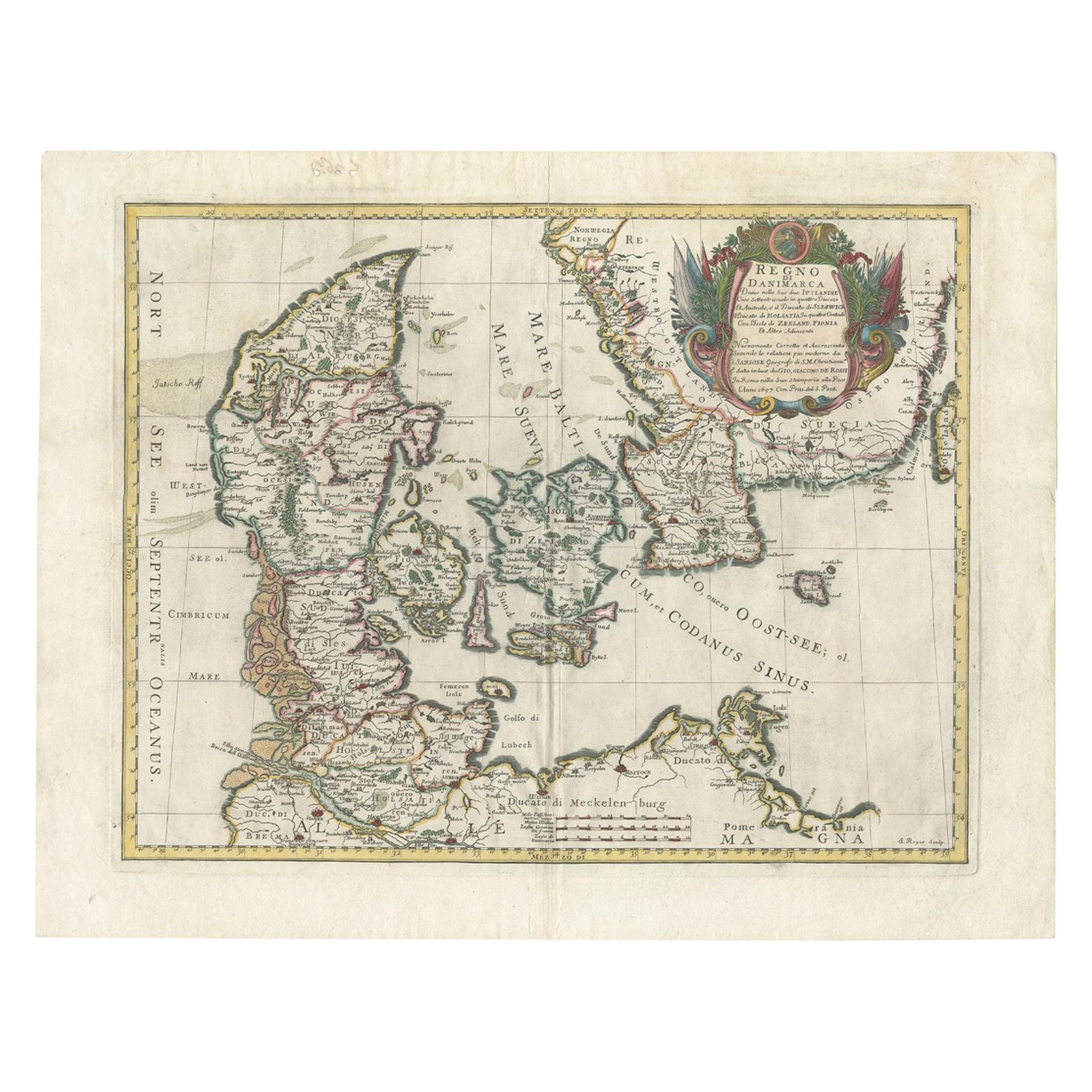 Antique Map of Denmark by De Rossi (1697)