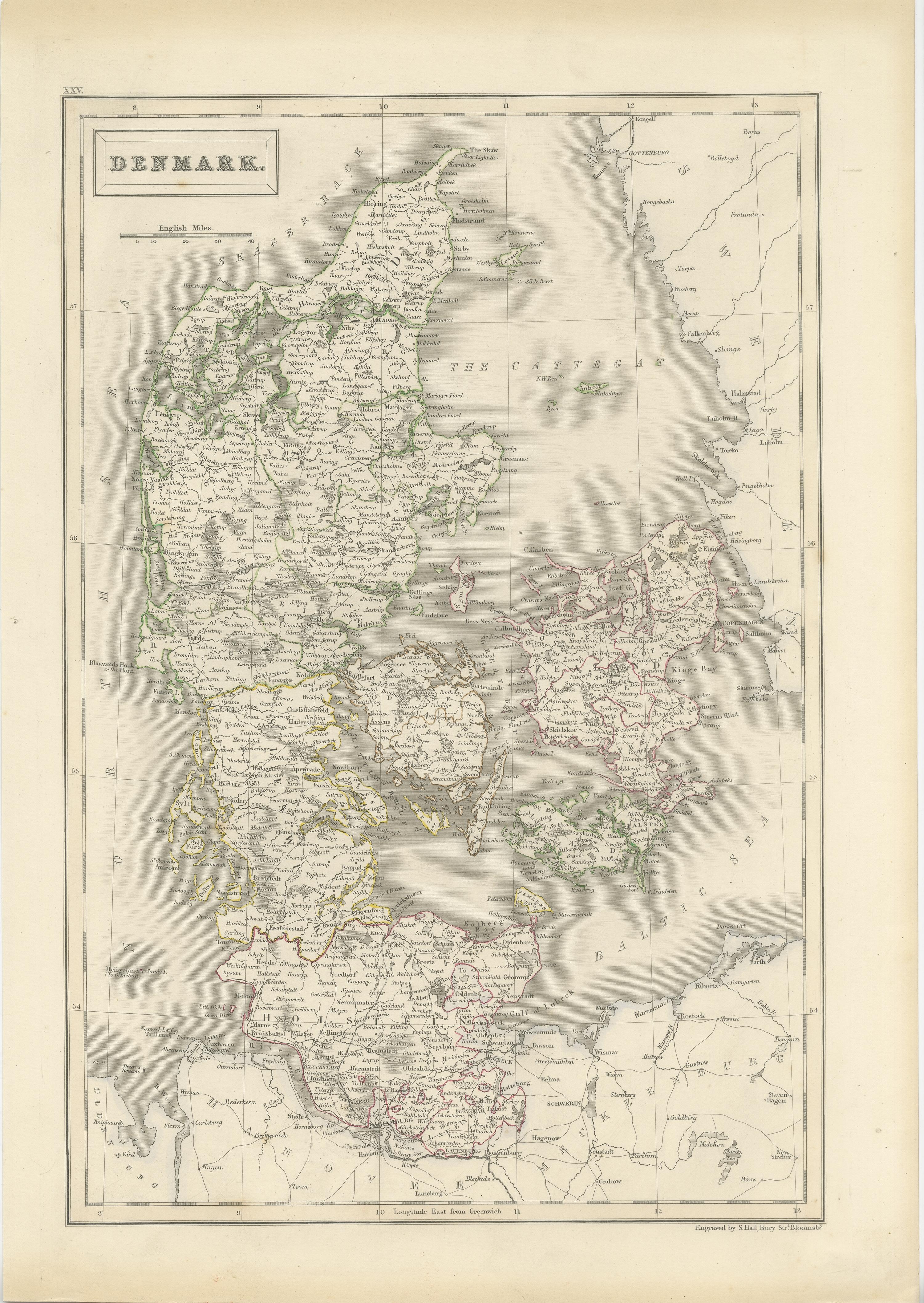 Antique map titled 'Denmark'. A map of Denmark and the direct surroundings (northern Germany, Baltic Sea, Kattegatt and North Sea, south east Sweden). Sheet XXV from an unidentified English atlas, published in London, circa 1820.

Artists and