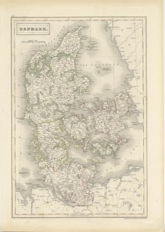 Antique Map of Denmark by Hall, circa 1820