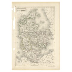 Antique Map of Denmark by Hall, circa 1820